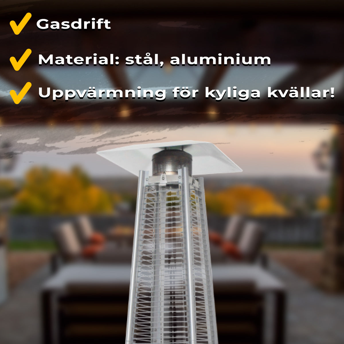 
              Fornorth Terrassvärmare Pyramid, 13kW gasdriven, svart