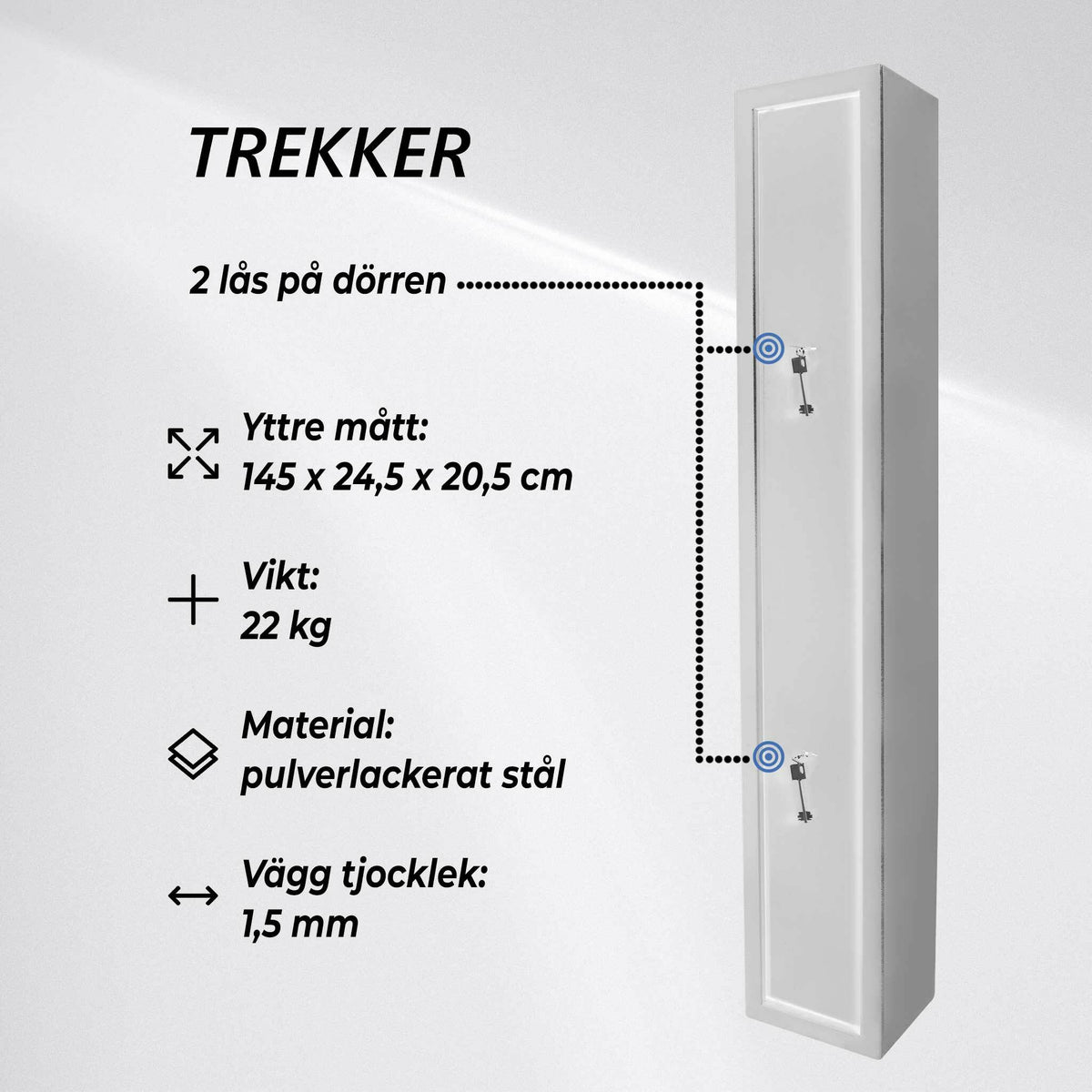 
              Trekker vapenskåp för 3 vapen AS300, vit