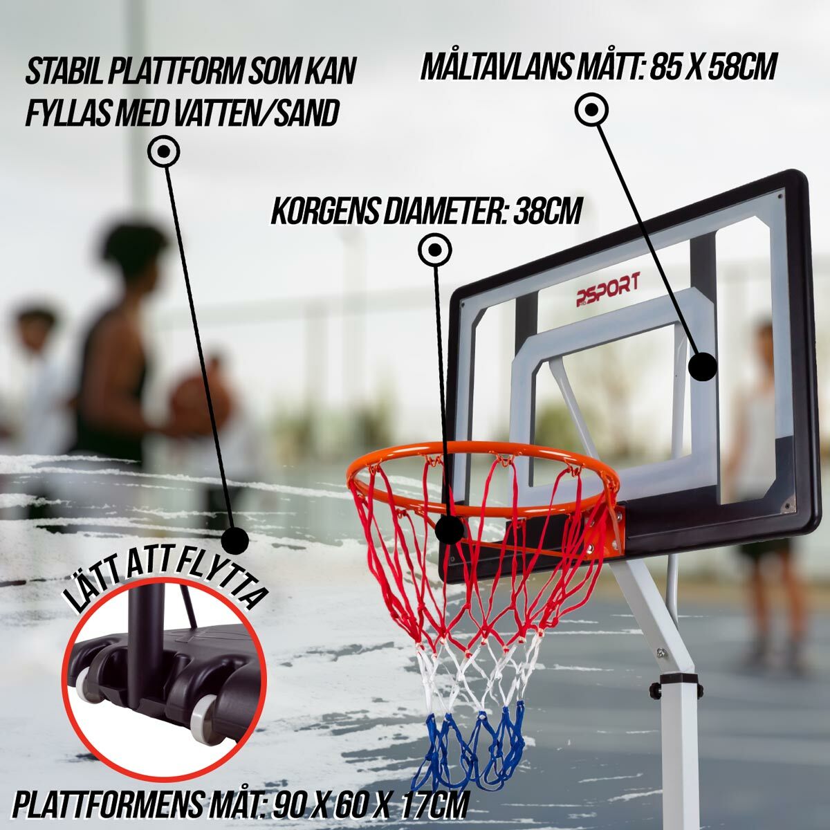 ProSport ungdoms basketkorg 2,1-2,6m