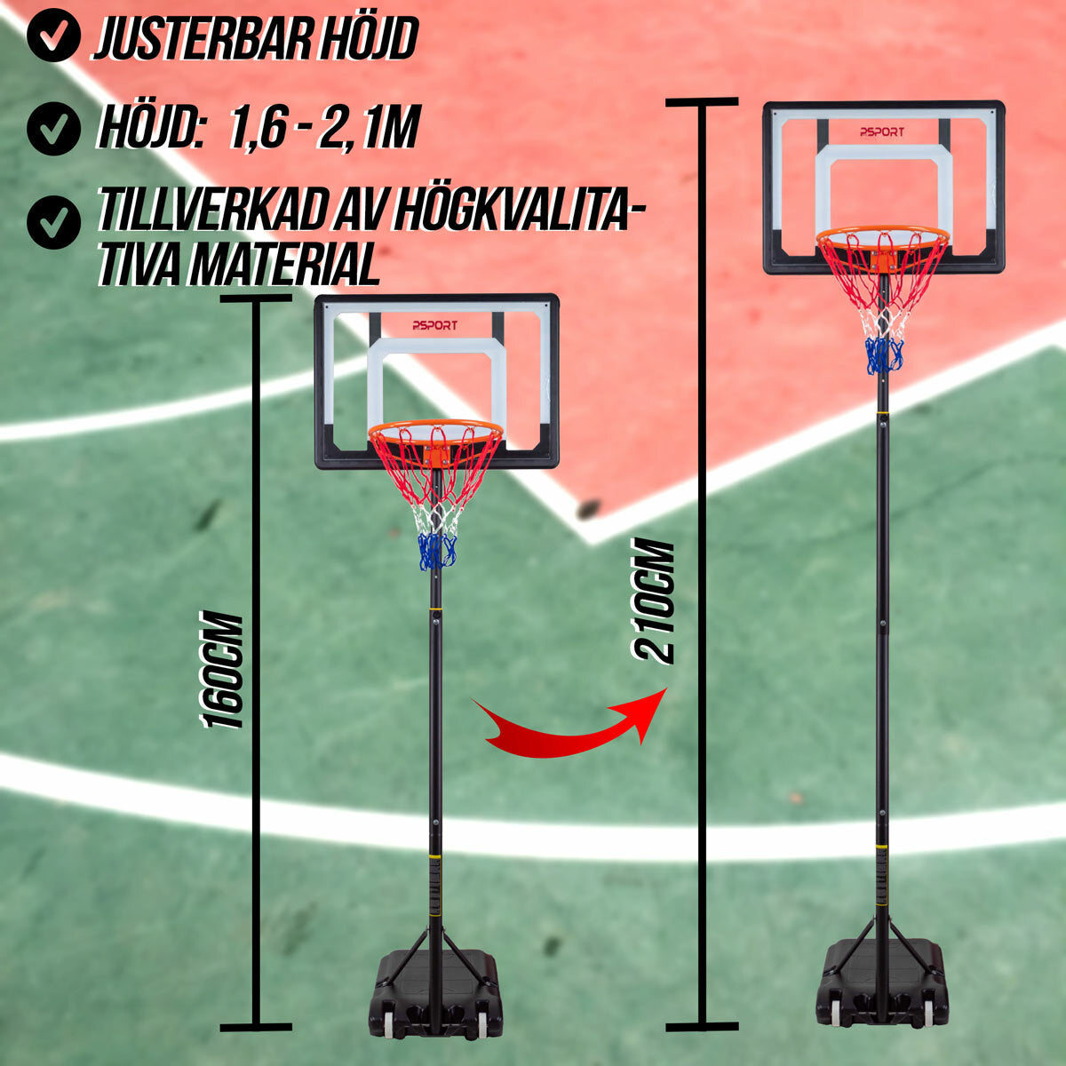 ProSport barn basketkorg 1,6-2,1m