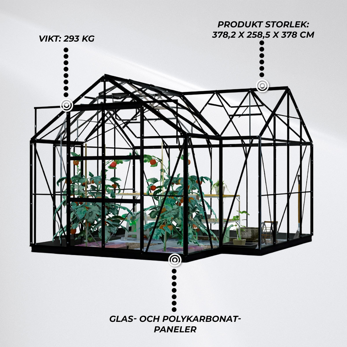 
              Lykke Växthus T-format Svart 12.8 m2