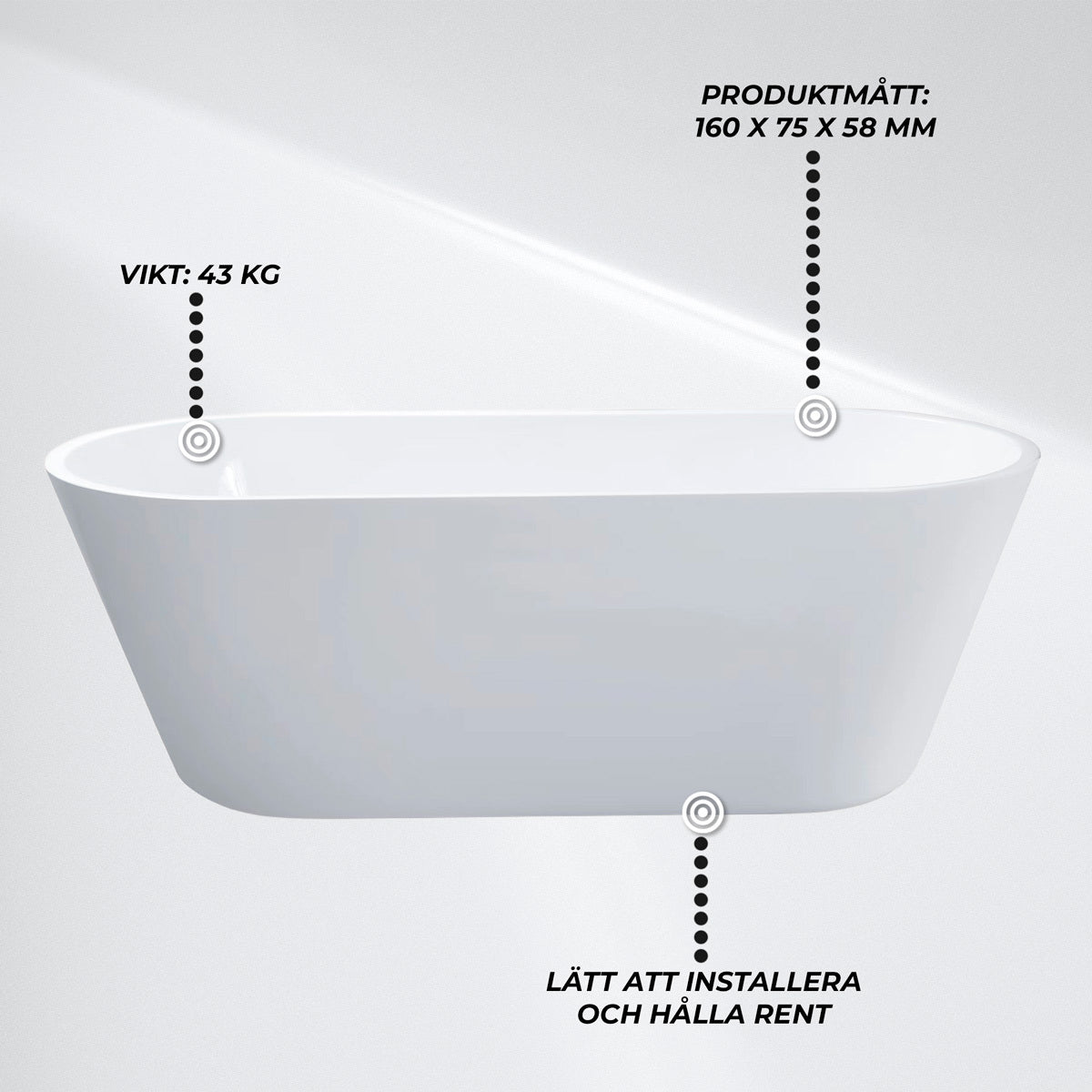 
              Lykke Badkar Polar Deluxe 1600x750x580mm, vit