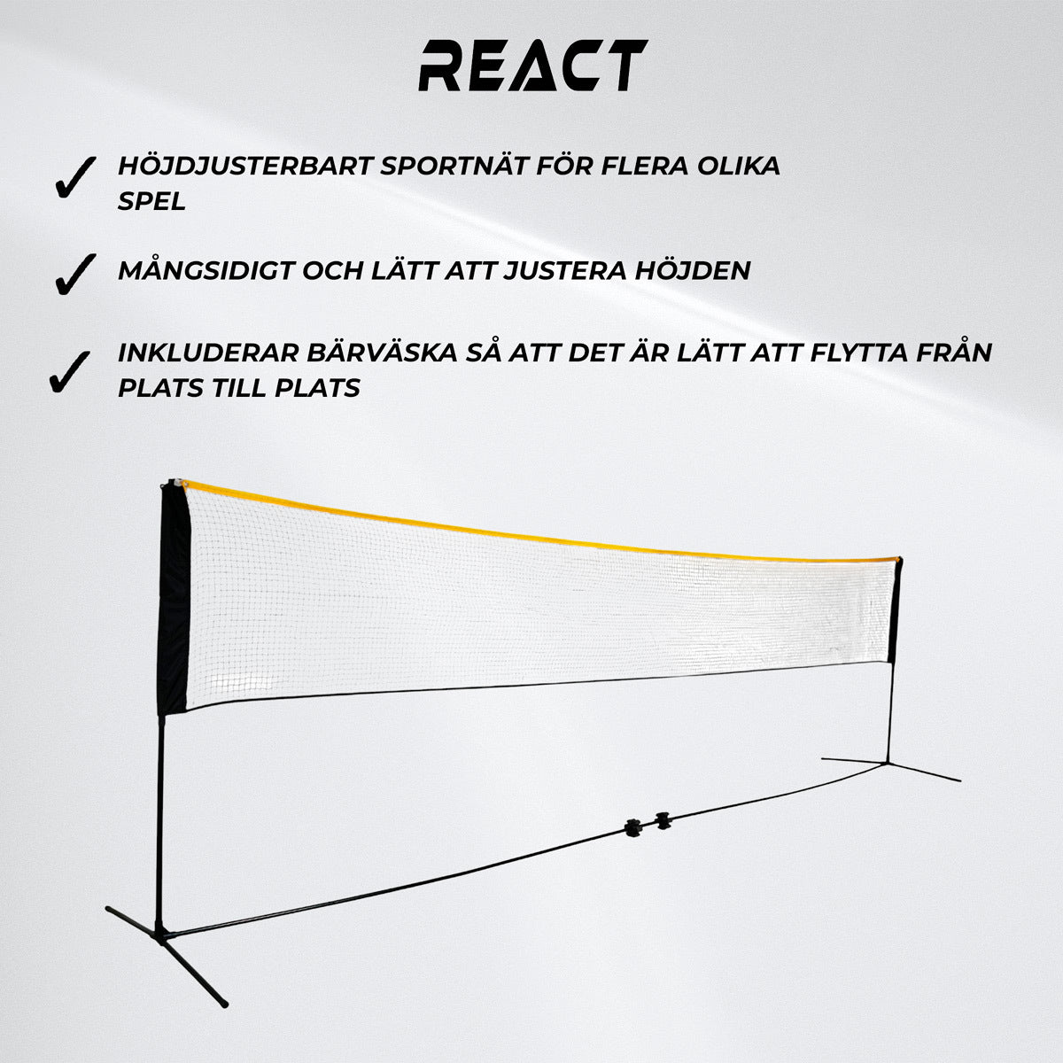 
              React Badmintonnät Höjden Justerbar 500x80 cm