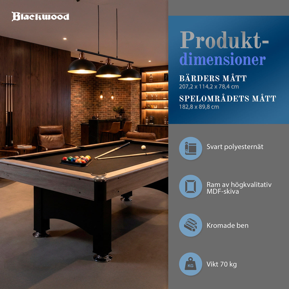 
              Biljardbord Blackwood Basic 6' Svart