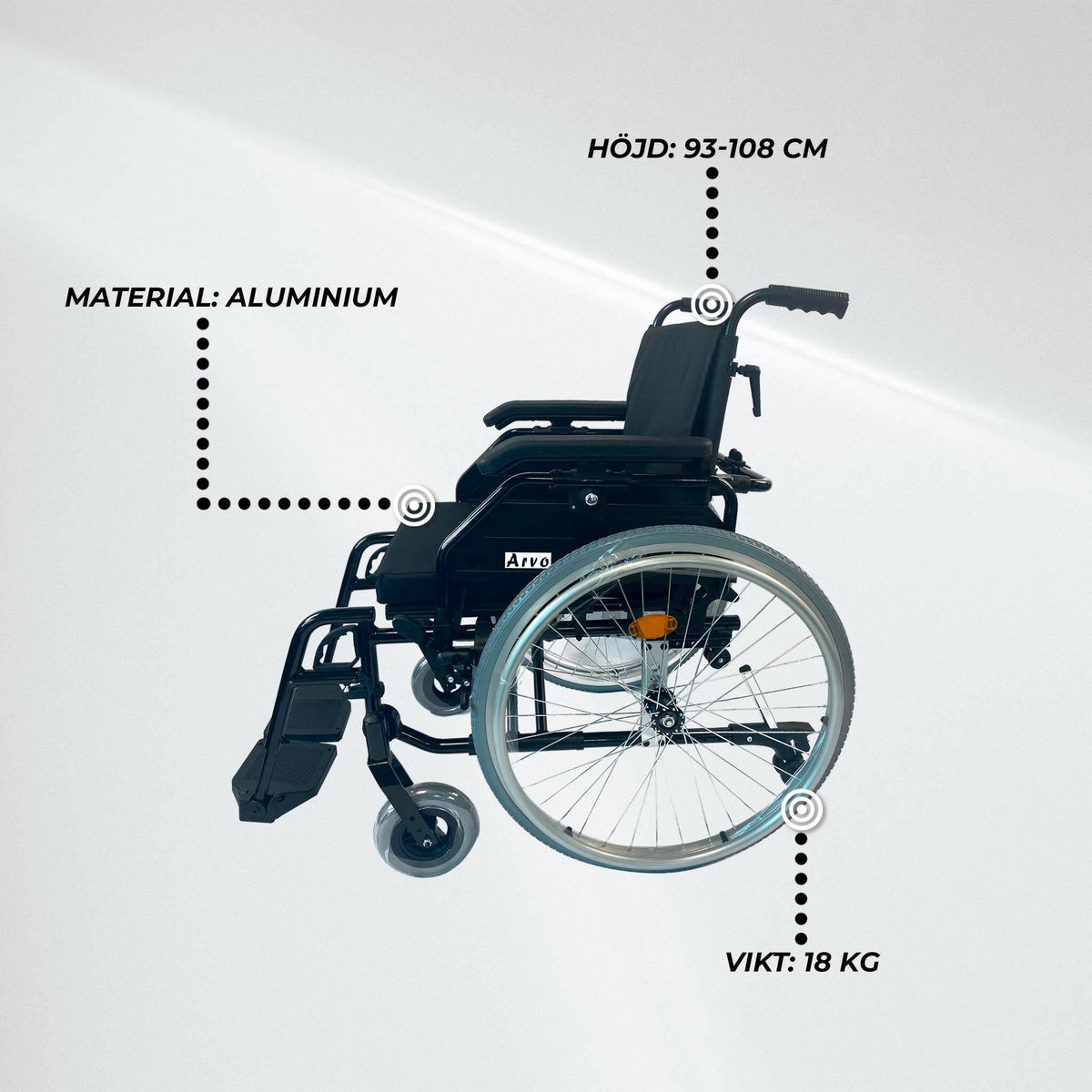 
              Arvo Rullstol Premium, svart