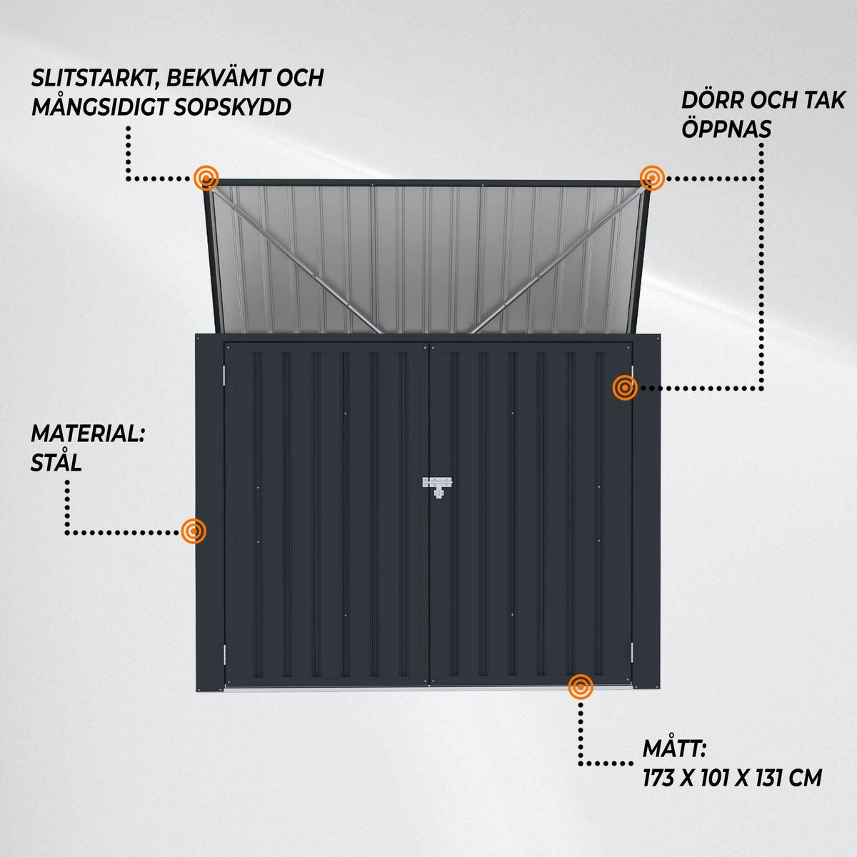 
              Fornorth Sopskjul 173x101x131cm, mörkgrå