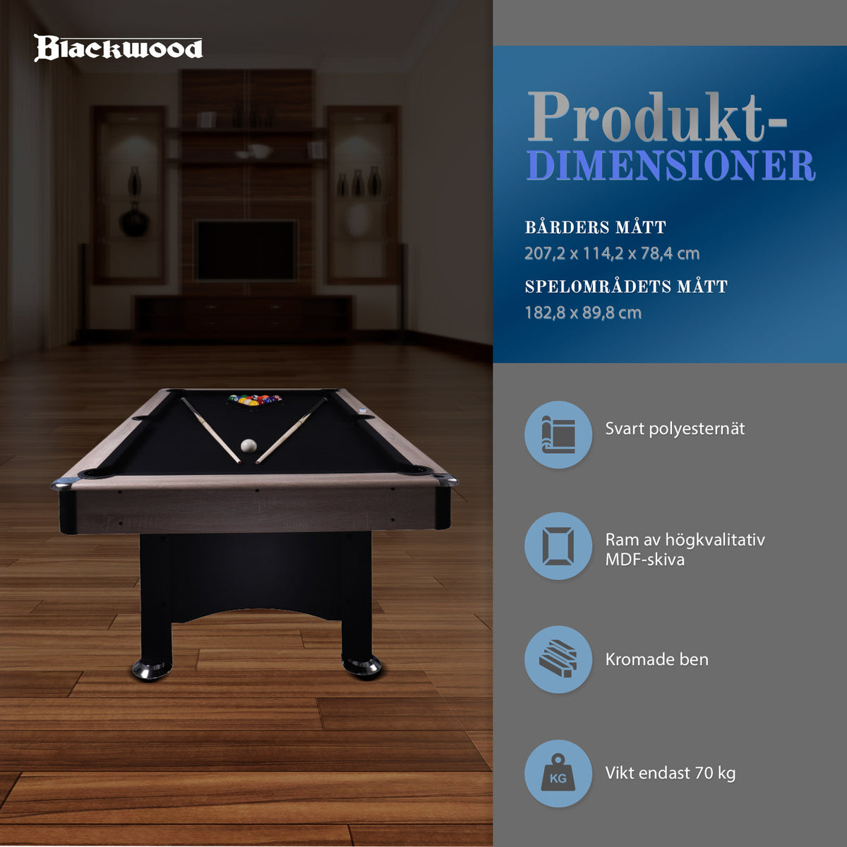 
              Biljardbord Blackwood Basic 6&#39; Svart