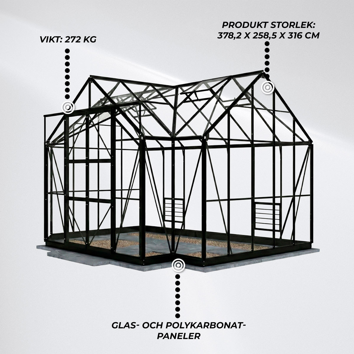 
              Lykke Växthus T-format Svart 10.2 m2