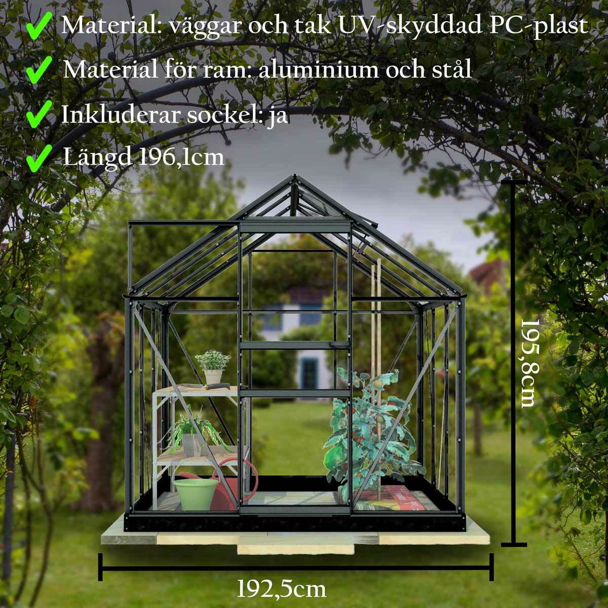 
              Lykke Växthus PC 3,8m2, svart