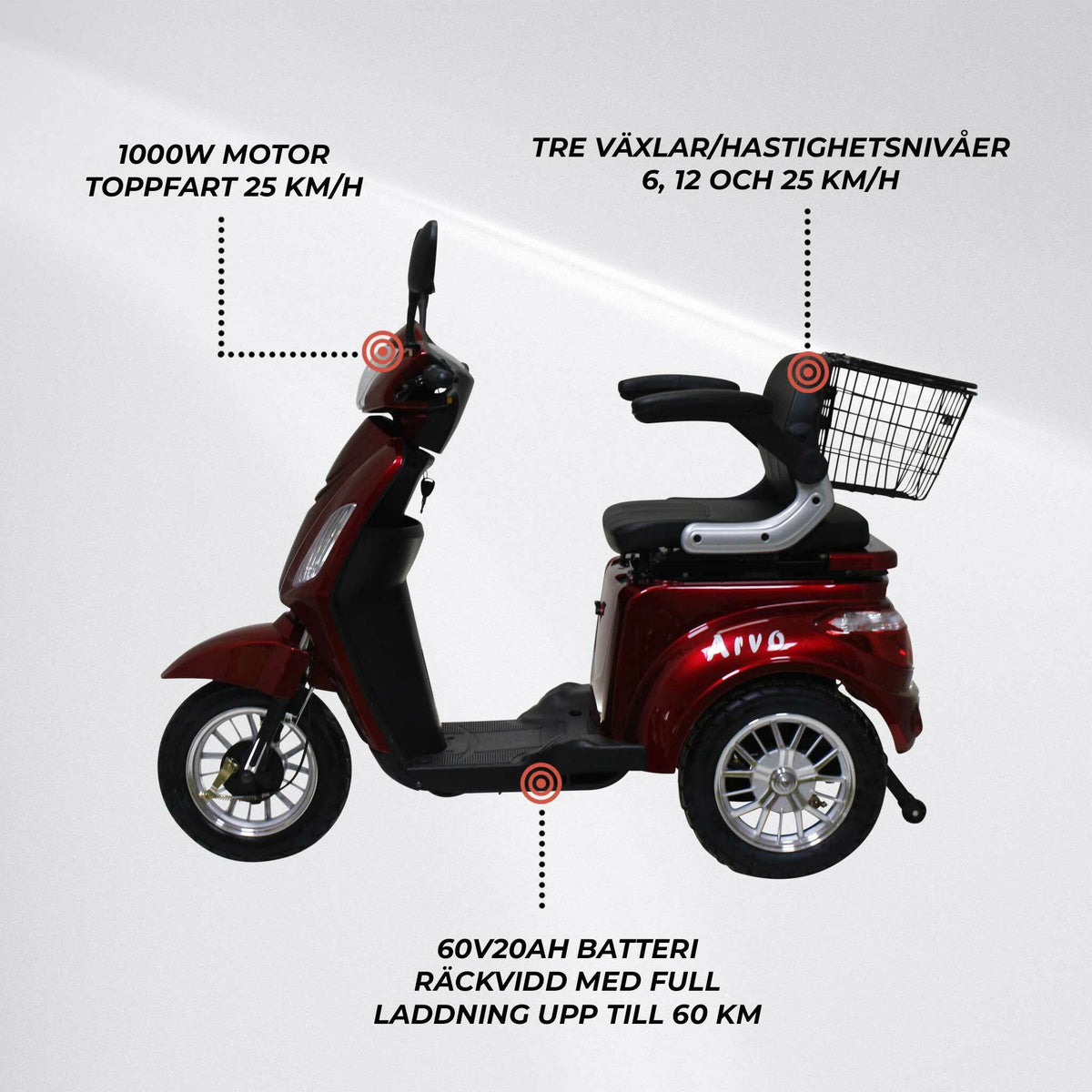 
              Arvo Promenadscooter P300 Röd