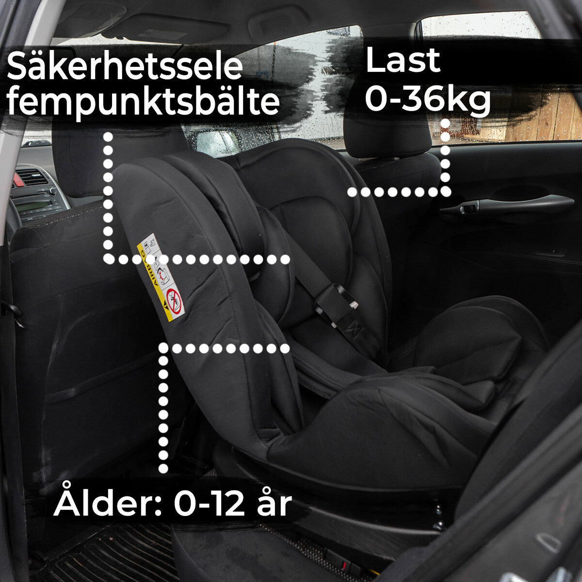 
              Kikid Bilbarnstol &amp; Babyskydd, ISOFIX, 0-36 kg Black Edition