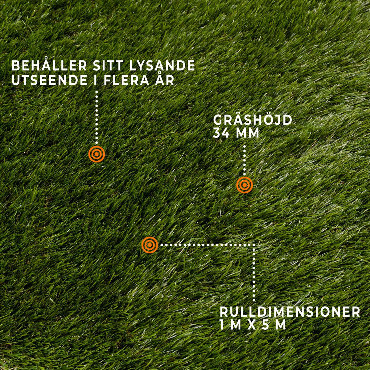 
              Fornorth Konstgräs Natural 34mm,  1x5m rulle