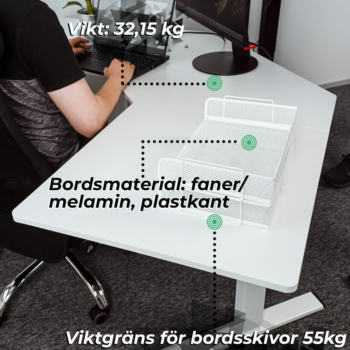 
              Lykke Höj och sänkbart hörnskrivbord M100, vit