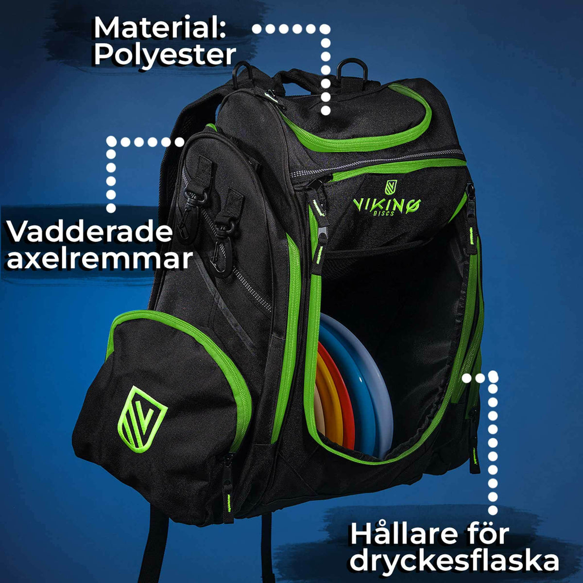 
              Viking Discs Rucksack Pro Frisbeegolf ryggsäck, svart/lime