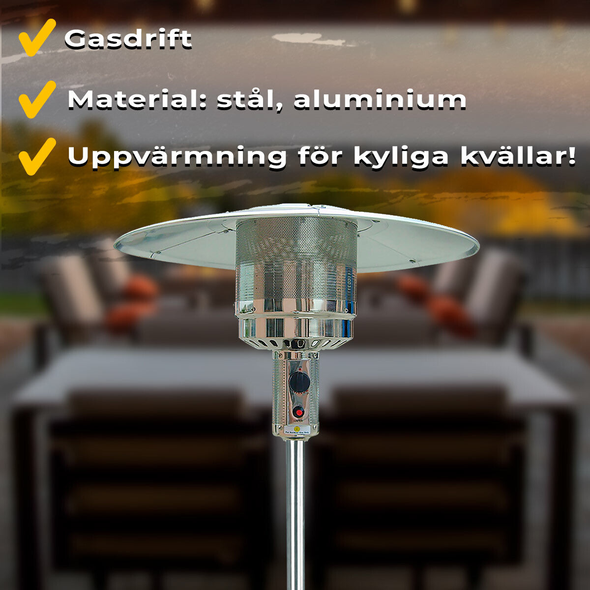 
              Fornorth Terrassvärmare Cylinder, 13kW gasdriven, rostfritt