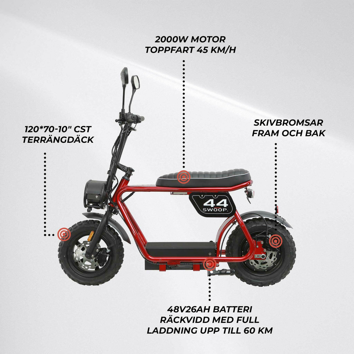 
              Swoop Elmoped Turbo 2000W Röd