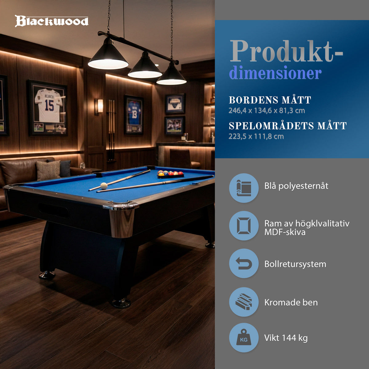 
              Biljardbord Blackwood Official 8’ Svart