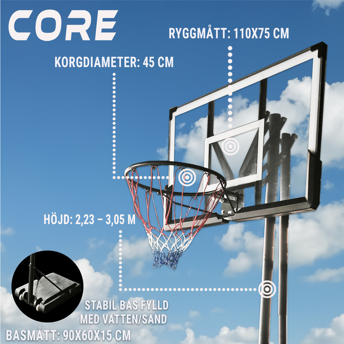 Core basketkorg Premium 2,3-3,05m