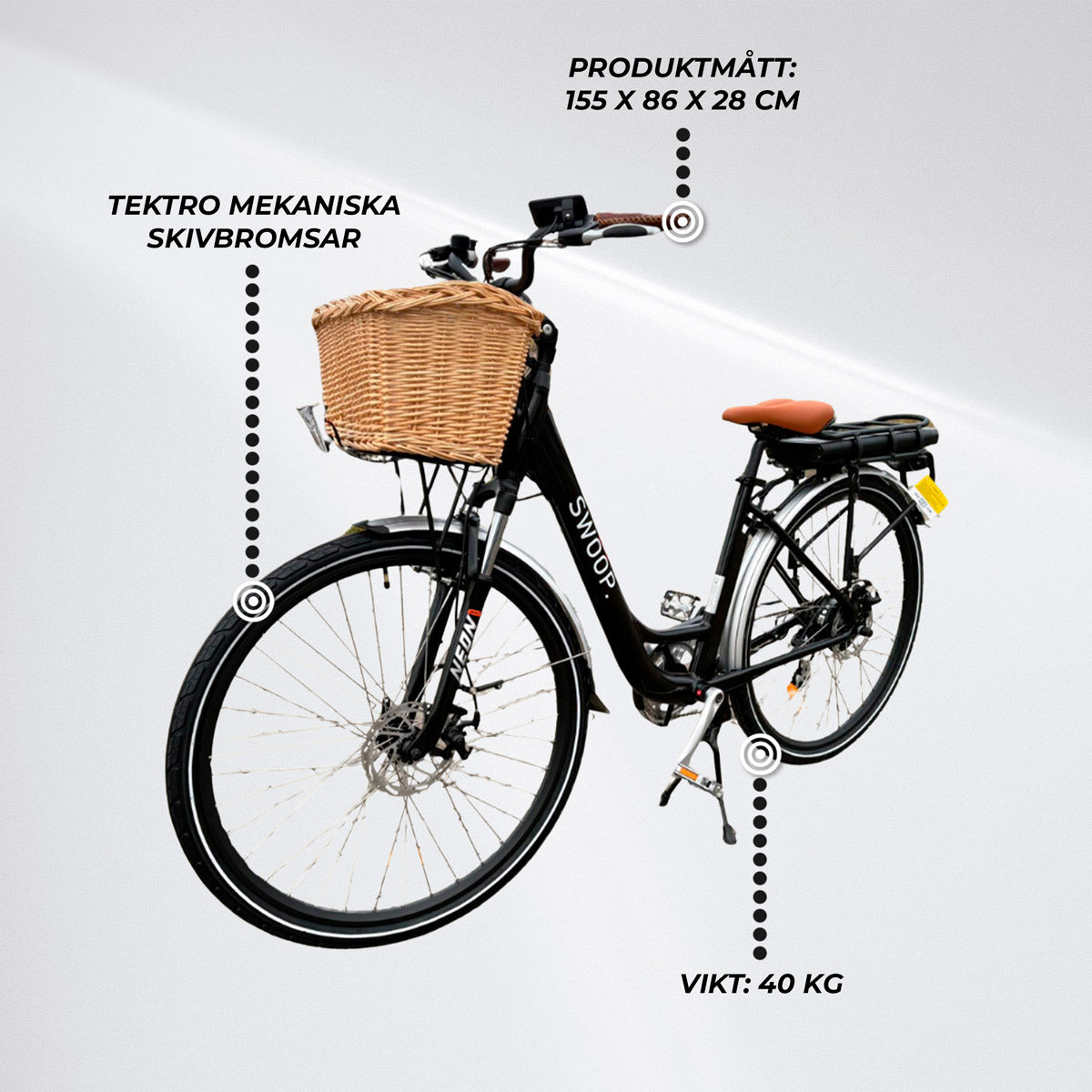 
              Swoop Elcykel för Stadskvinnor, 28", Svart