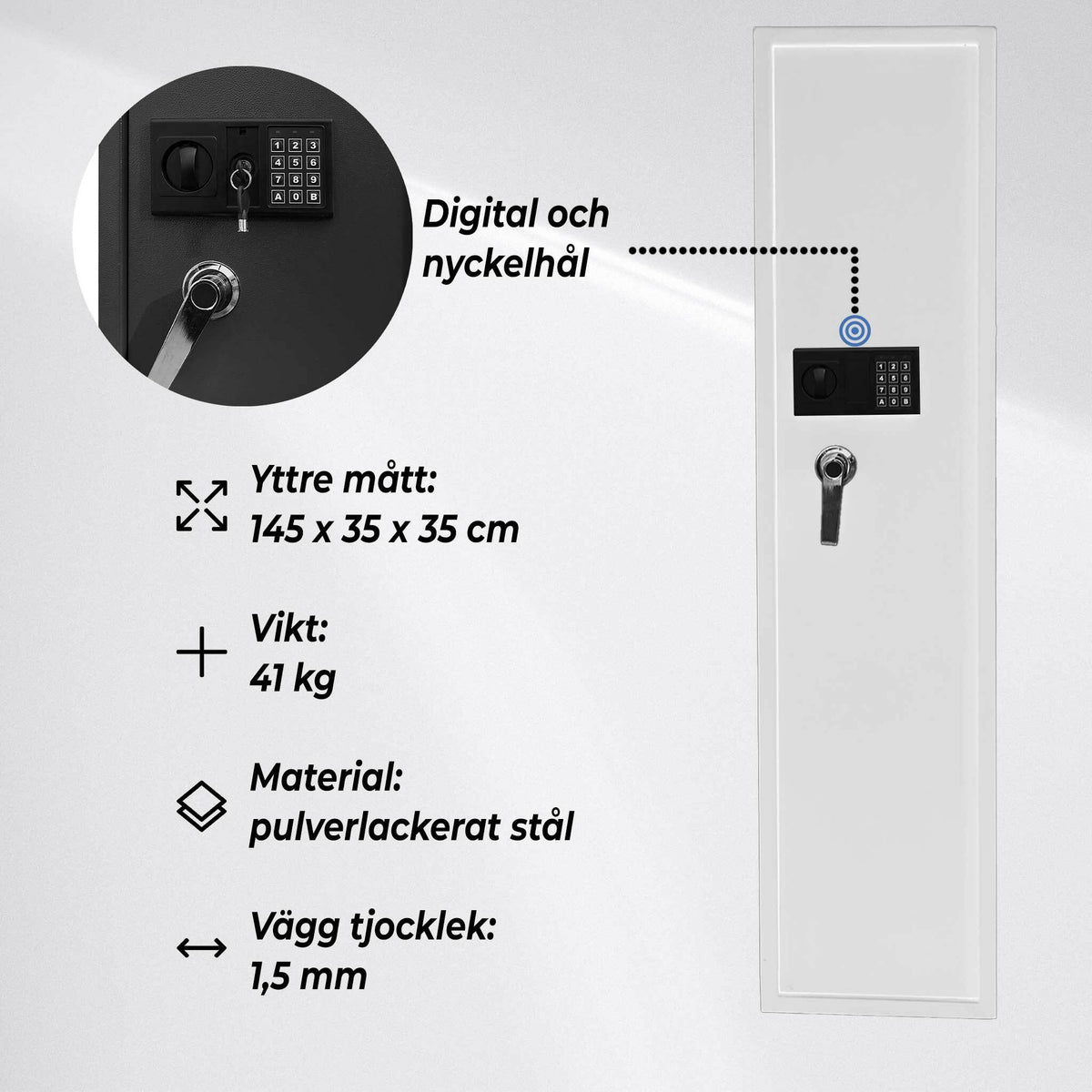 
              Trekker vapenskåp för 5 vapen AS500D med digitalt lås, vit