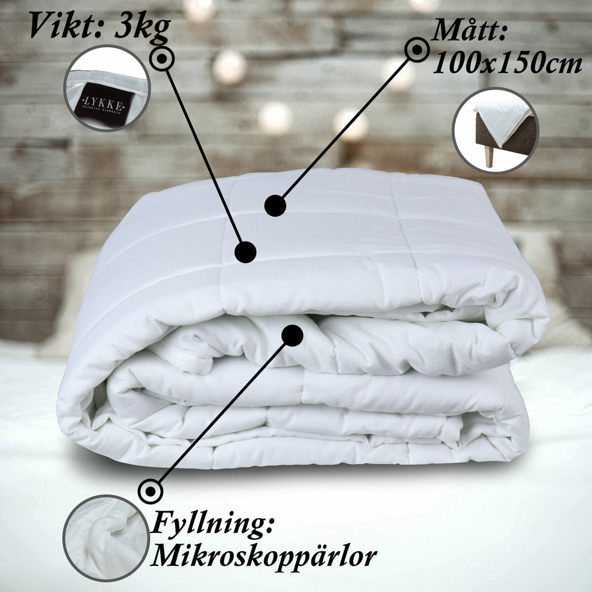 
              Lykke barns tyngdtäcke, bomull, 100x150cm, 3kg