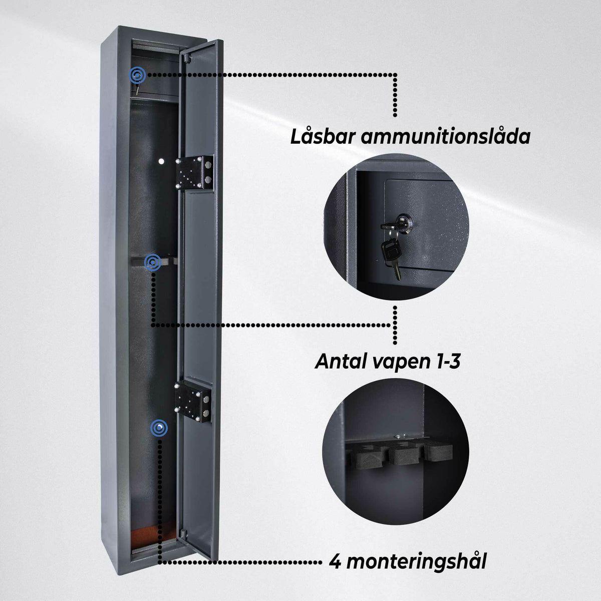 
              Trekker vapenskåp för 3 vapen AS300, grå