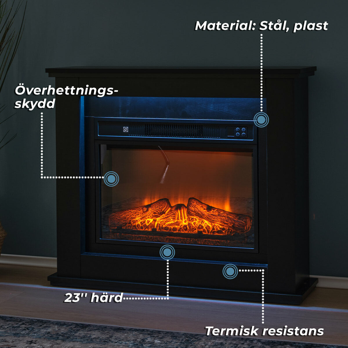 
              Lykke Elkamin L, 2000W, Svart