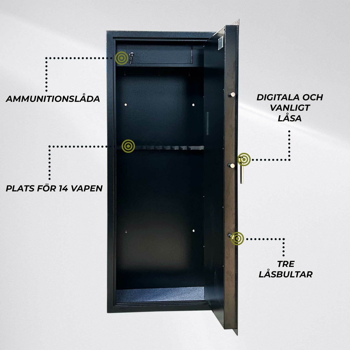 
              Trekker Vapenskåp för 14 vapen AS1400, Svart, med digitalt lås