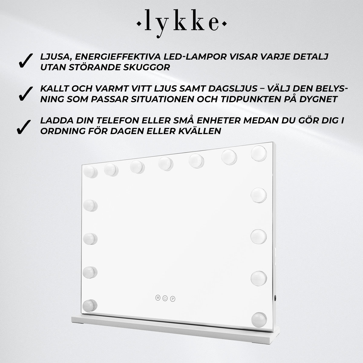 Lykke Sminkspegel med Ljus Hollywood 56x12x46cm