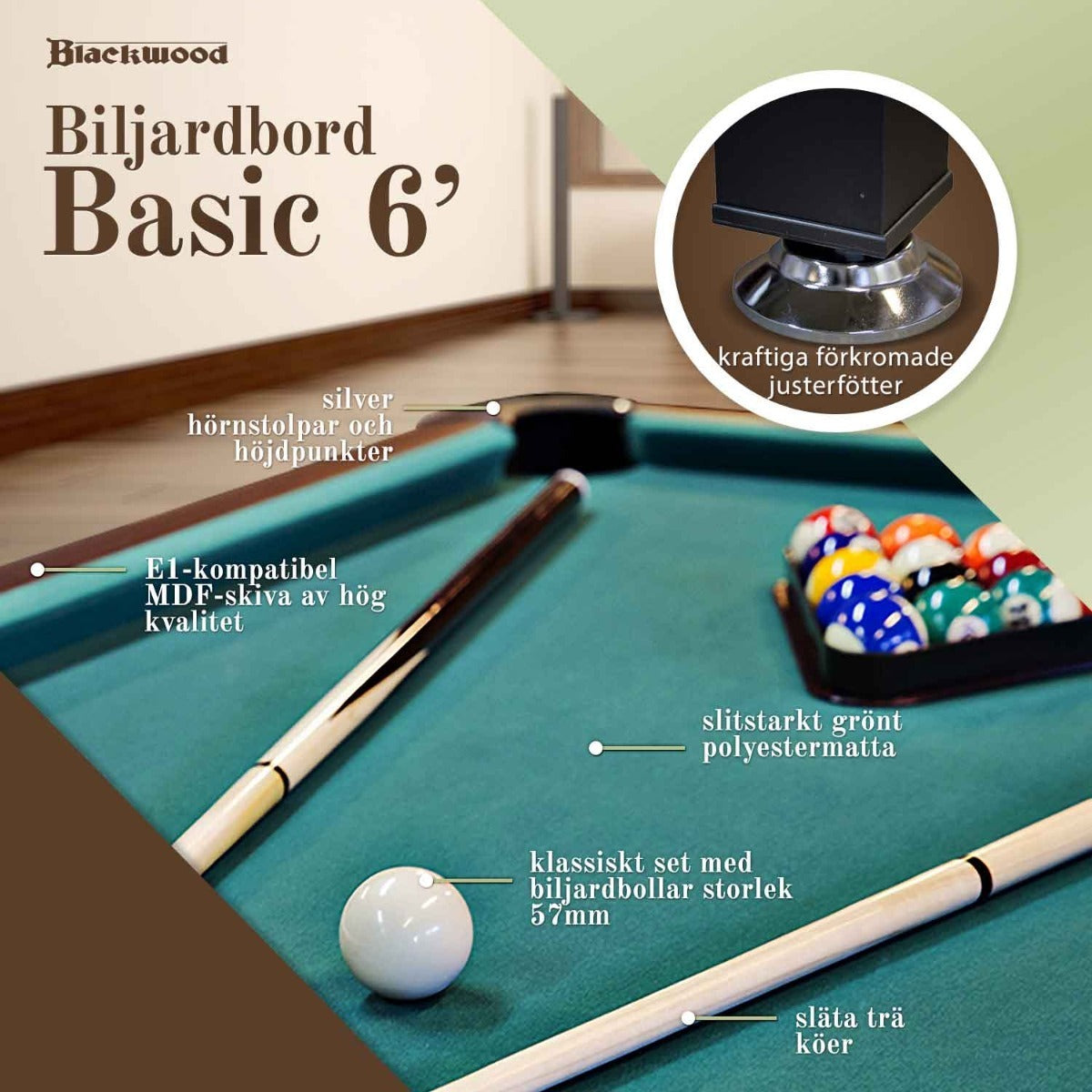 Biljardbord Blackwood Basic 6'