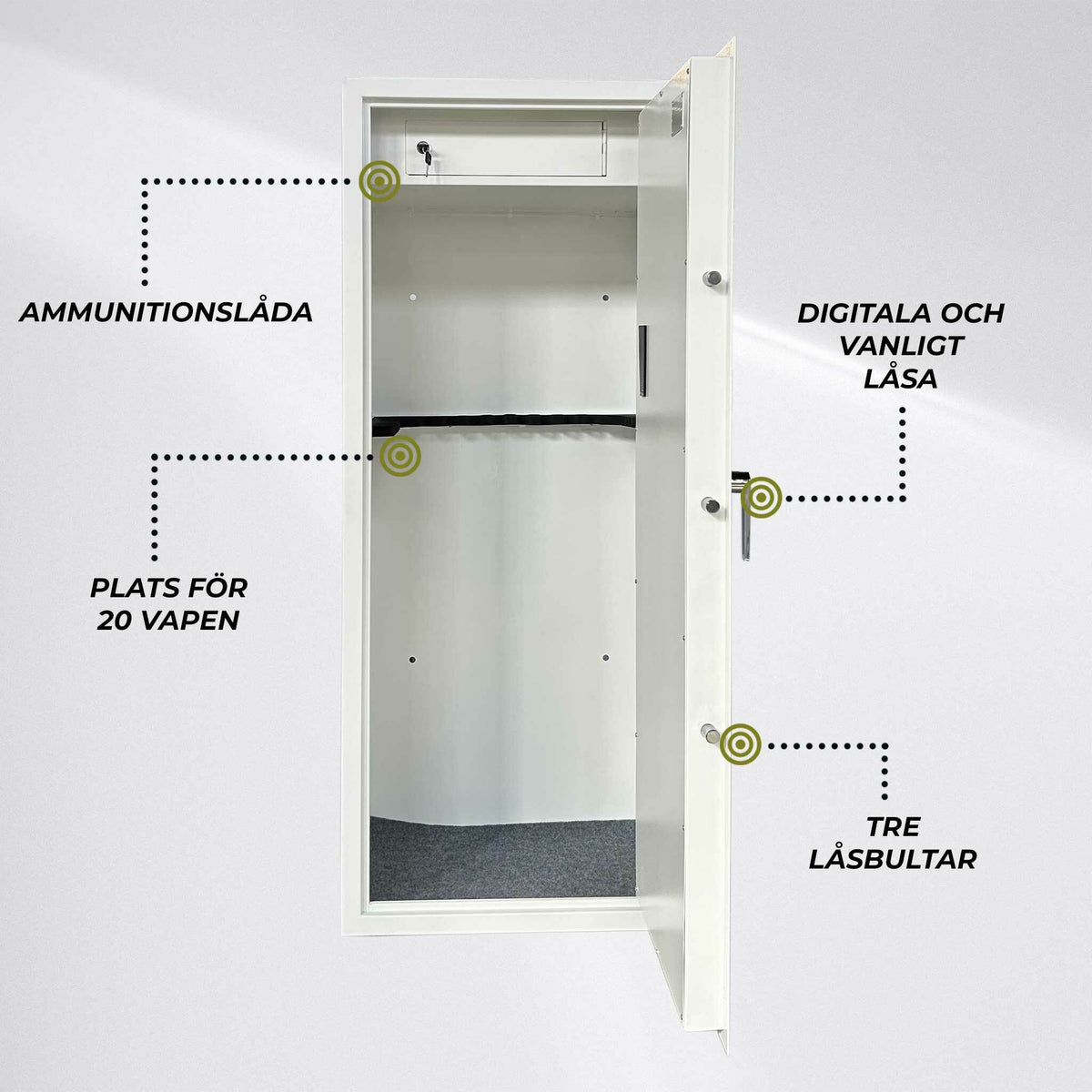 
              Trekker Vapenskåp för 20 vapen, Vit, med digitalt lås