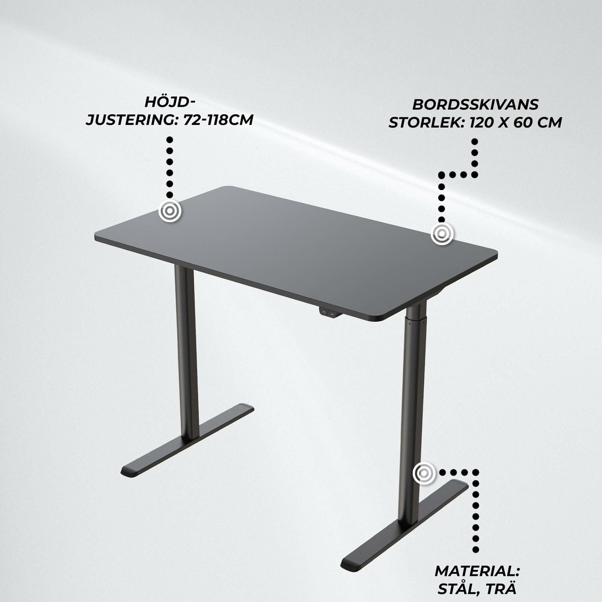 
              Lykke Höj och sänkbart skrivbord 120x60cm Nordic, svart