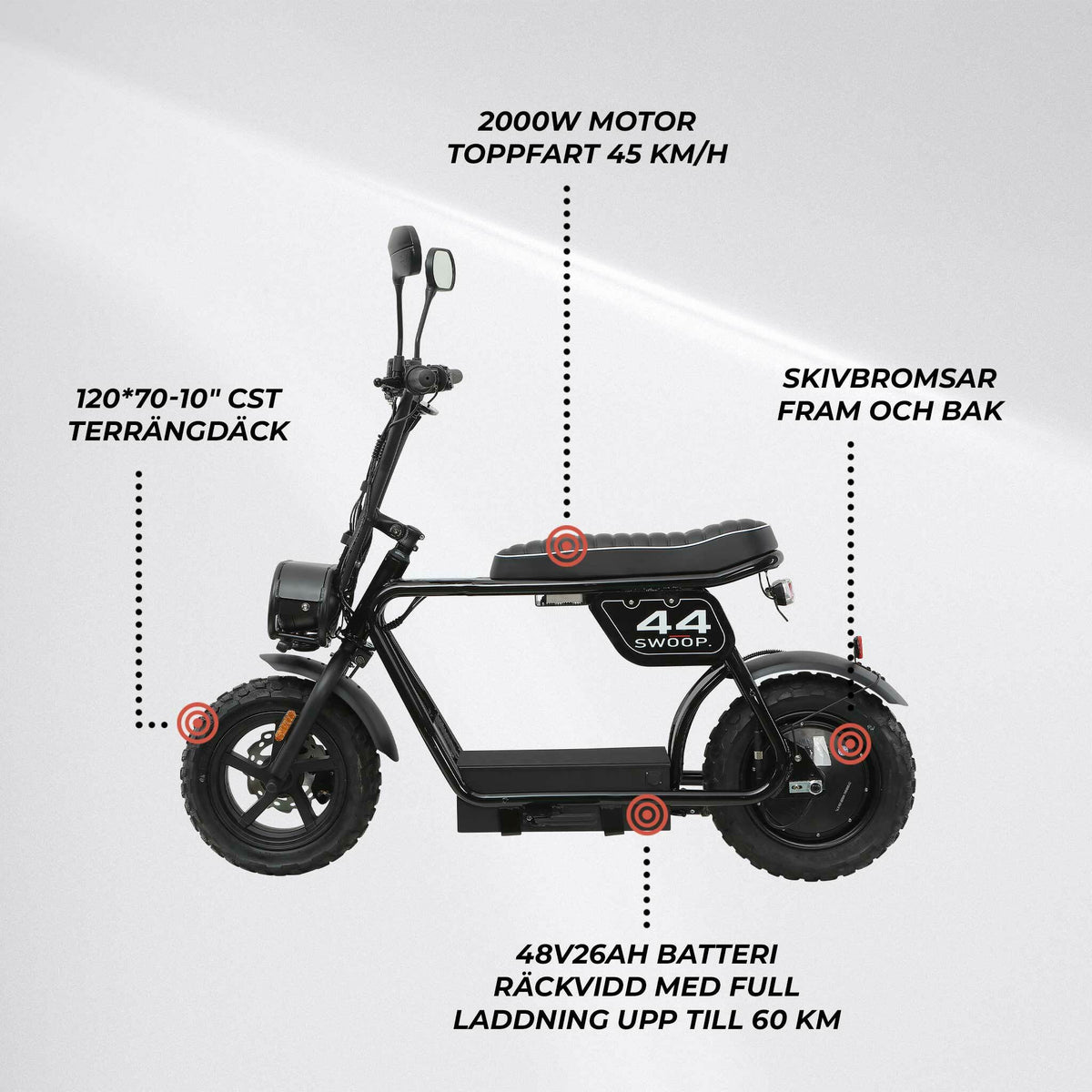 
              Swoop Elmoped Turbo 2000W Svart