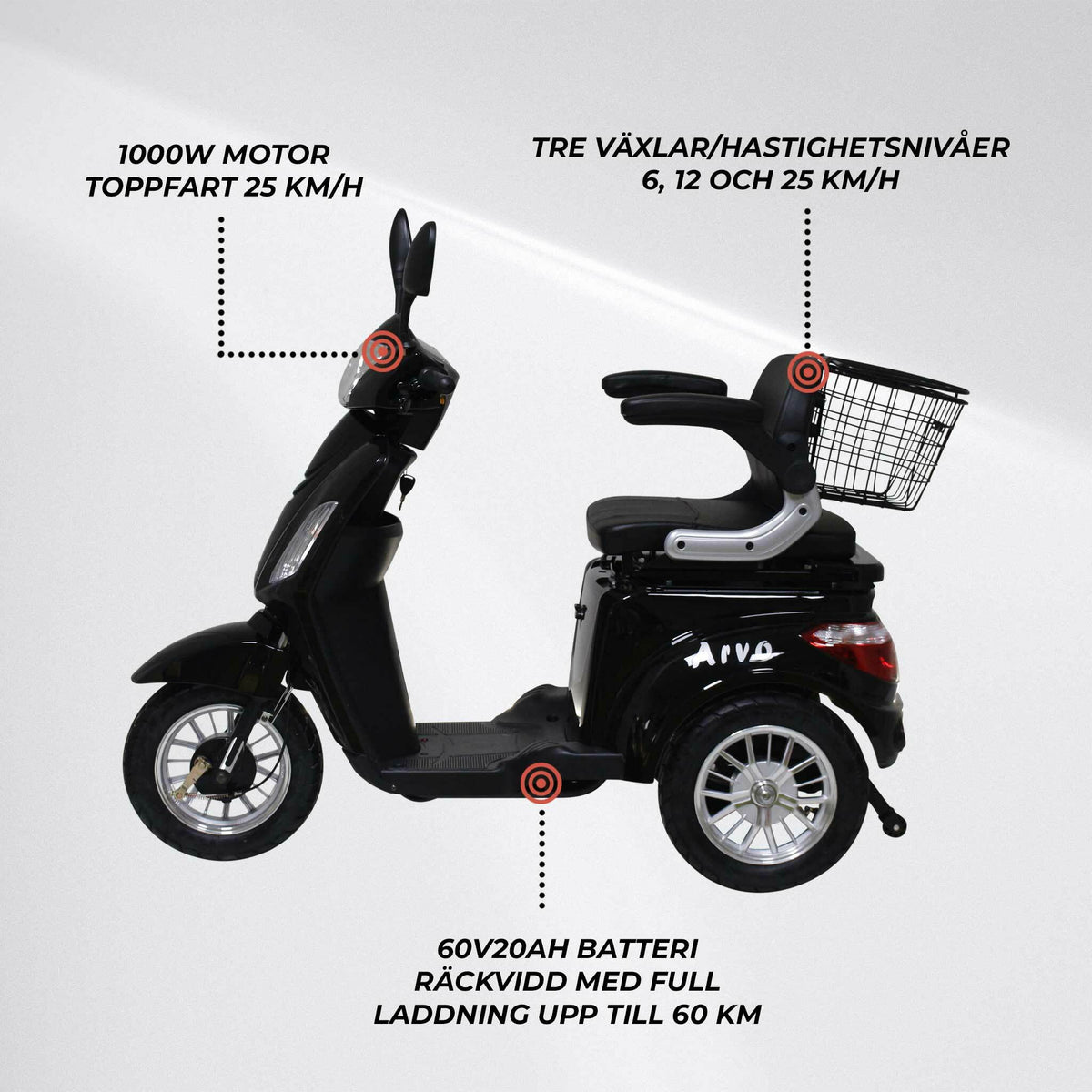 
              Arvo Promenadscooter P300 Svart