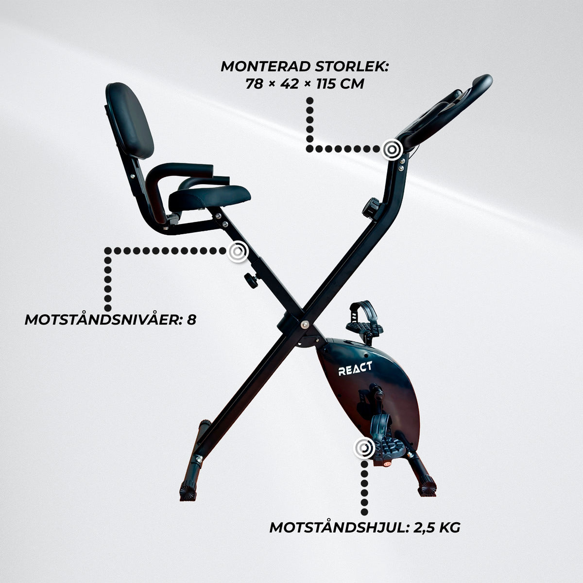 
              React Motionscykel Hopfällbar med Ryggstöd