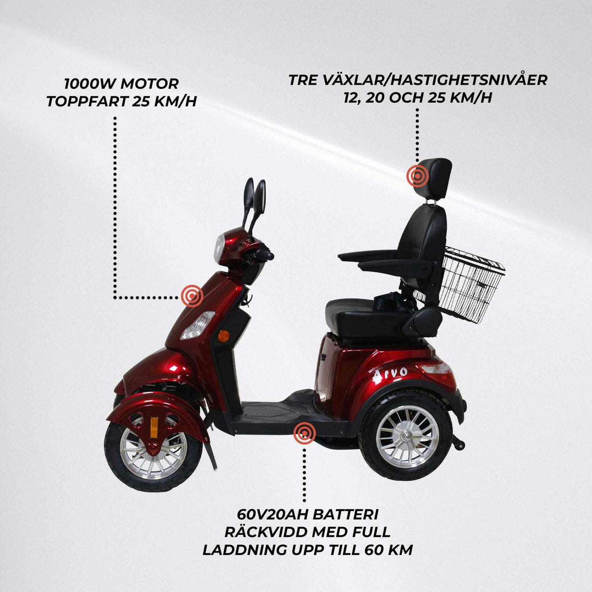 
              Arvo Promenadscooter P400 Röd