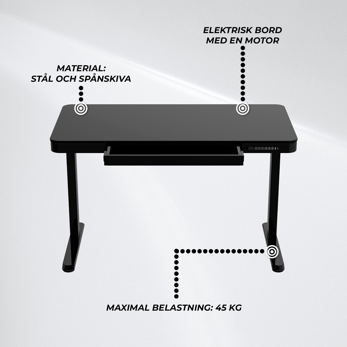
              Lykke Elektriskt höj- och sänkbart skrivbord 120x60cm Polar, svart