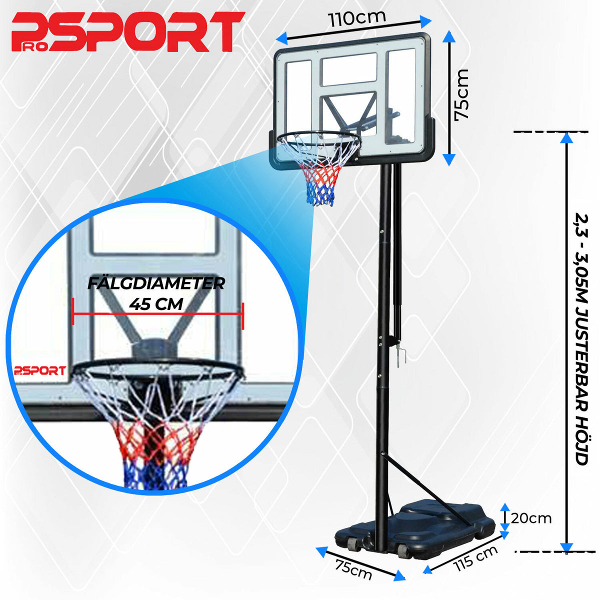 
              ProSport basketkorg Premium 2,3-3,05m