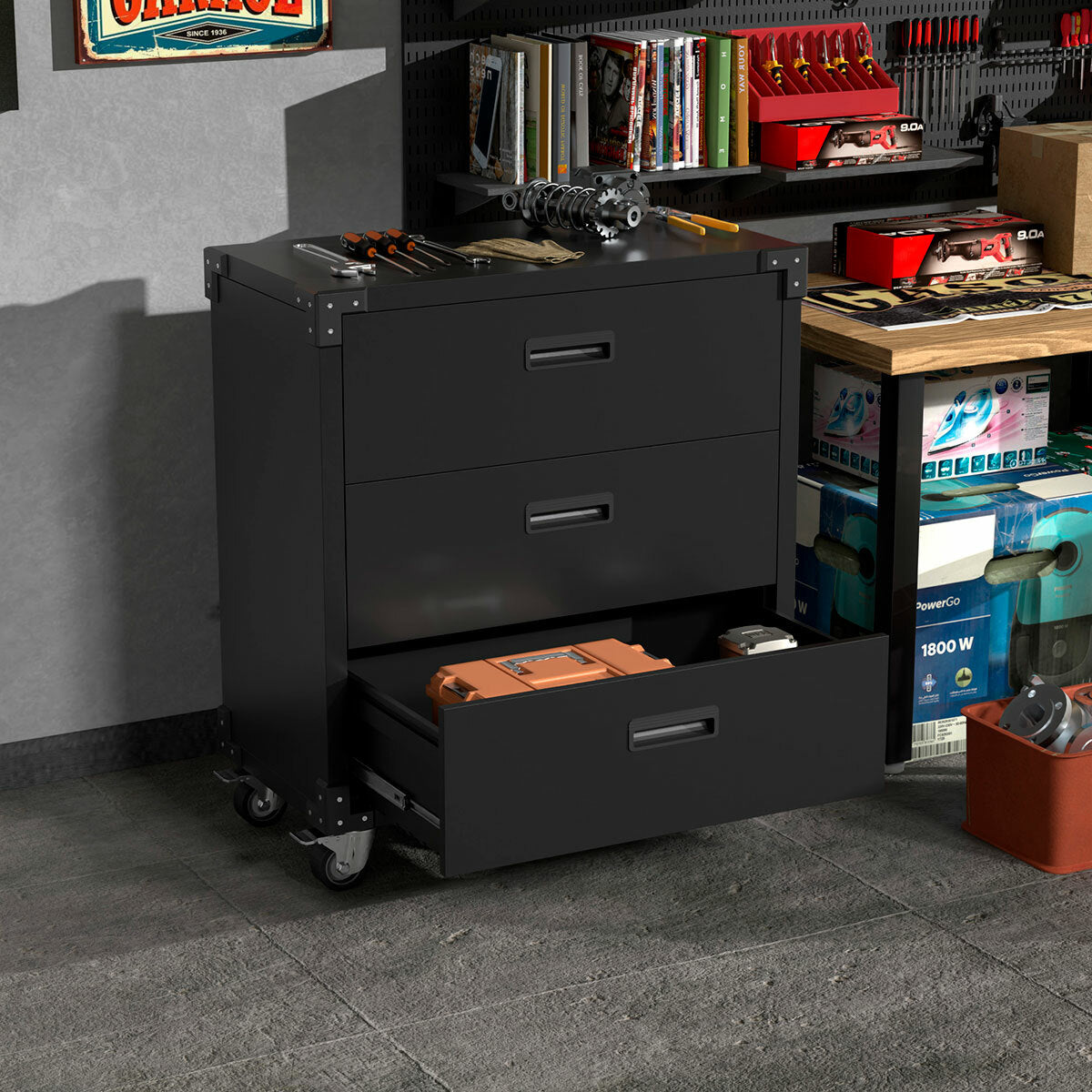 
              Fornorth Verktygsvagn 90x80x42cm med tre utdragbara lådor