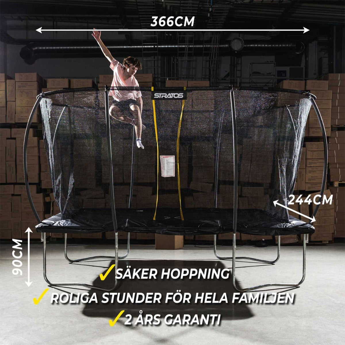 
              Stratos studsmatta rektangulär 244x366 cm med skyddsnät