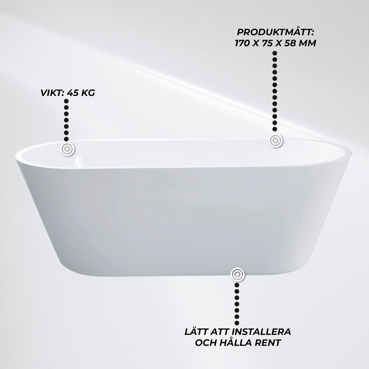 
              Lykke Badkar Polar Deluxe 1700x750x580mm, vit