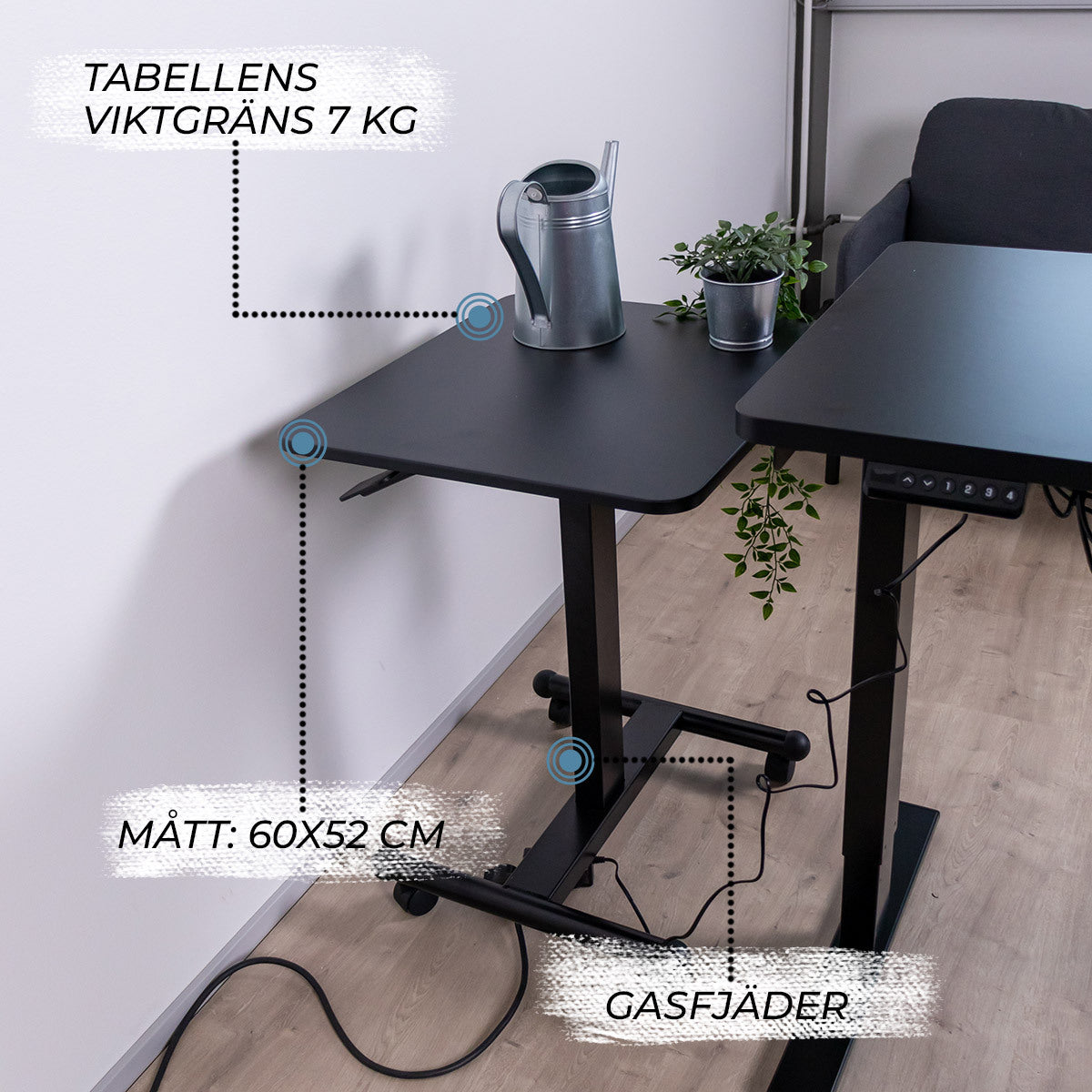 
              Lykke höj och sänkbart skrivbord L100, 60 x 52cm, svart