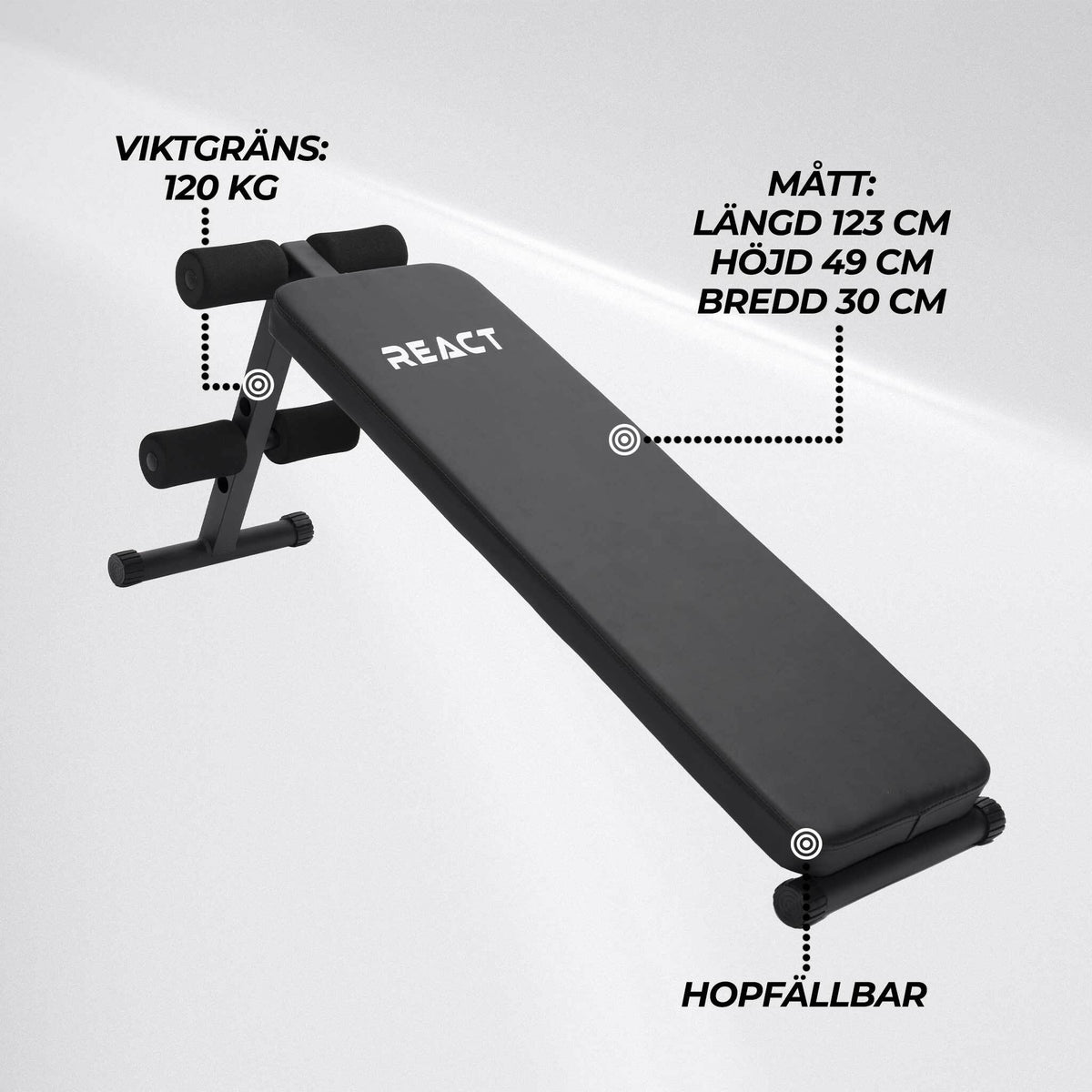 
              React Träningsbänk, mage