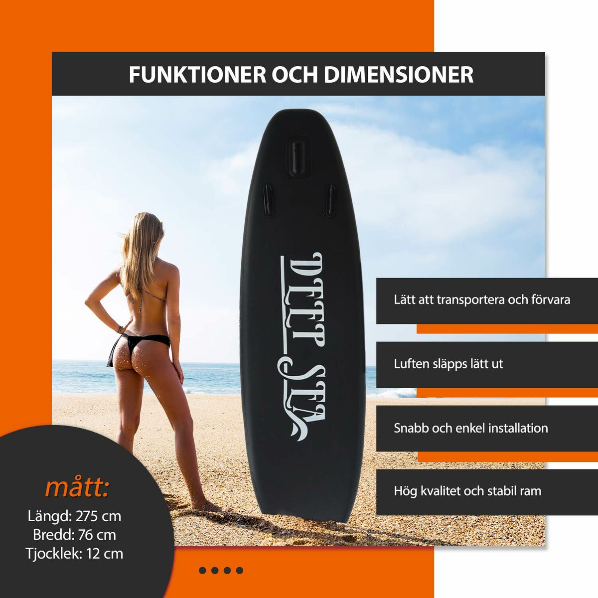 
              Deep Sea SUP-brädset Standard, svart