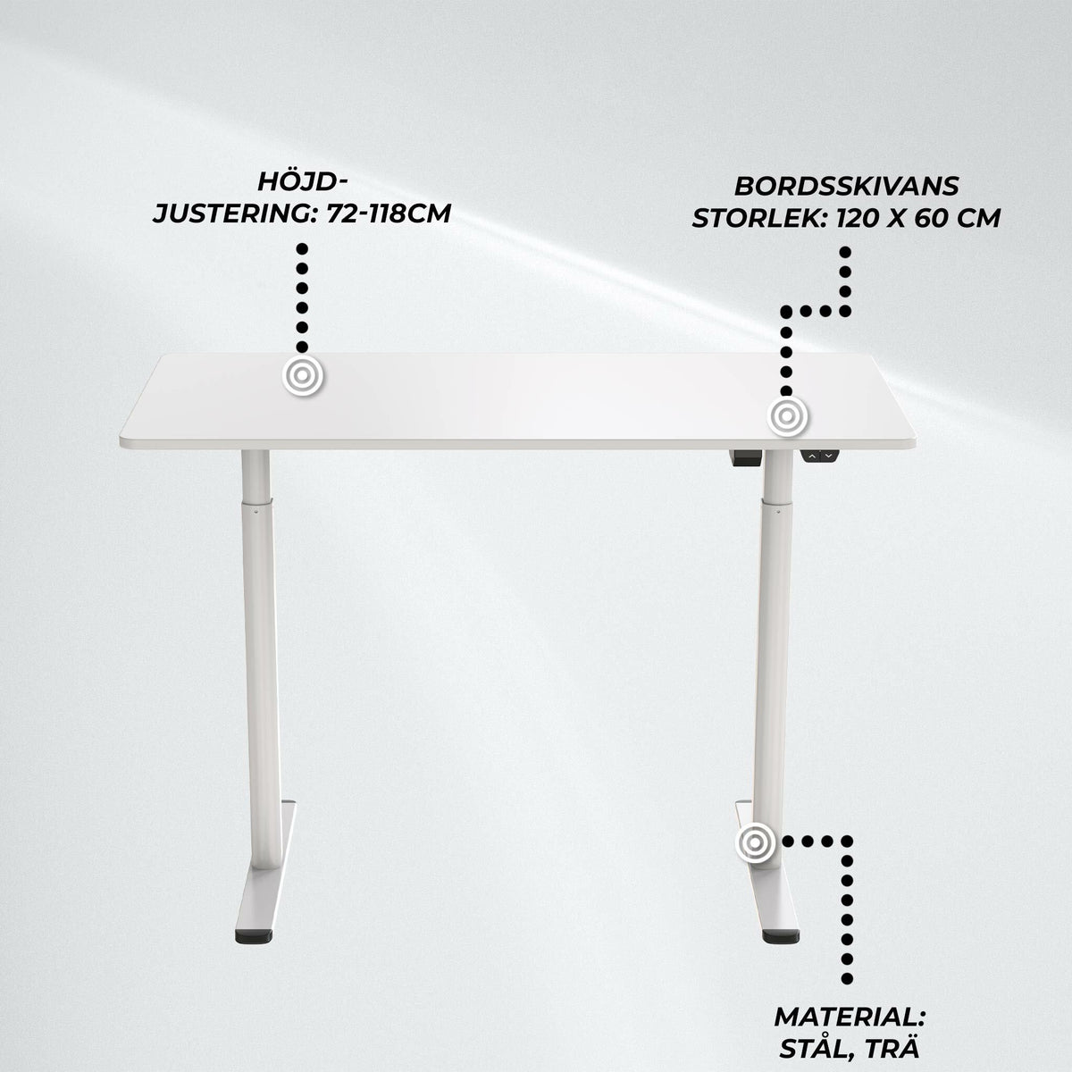 
              Lykke Höj och sänkbart skrivbord 120x60cm Nordic, vit