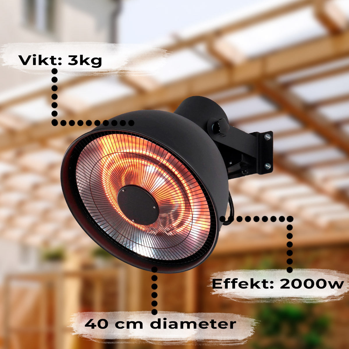 
              Fornorth Terrassvärmare väggmonterad Deluxe 2000W, svart