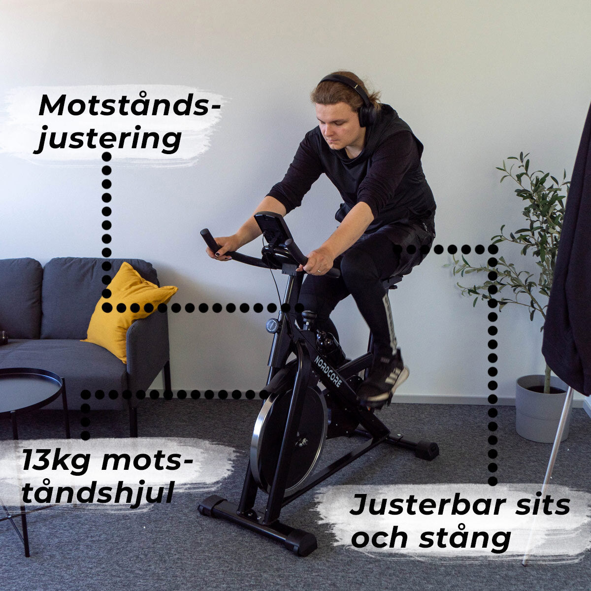 
              Nordcore spinningcykel Core 1300, Svart