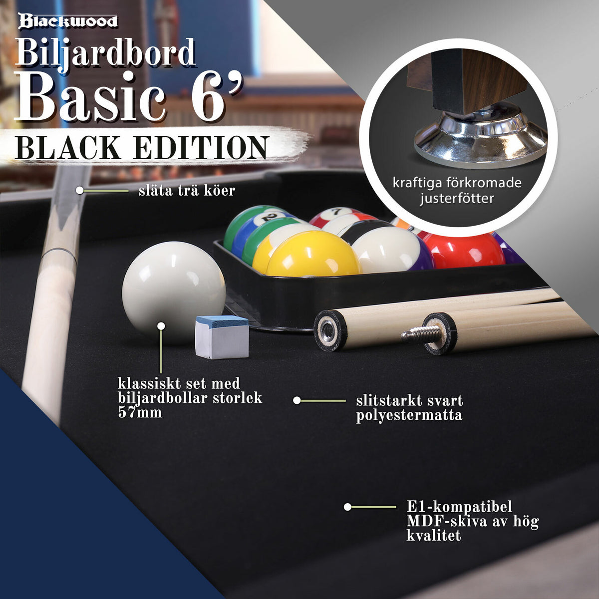 
              Biljardbord Blackwood Basic 6&#39; Svart