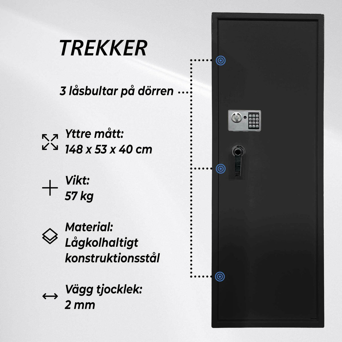 
              Trekker Vapenskåp 10 Set AS1000 V2, Med Digitalt Lås, Svart