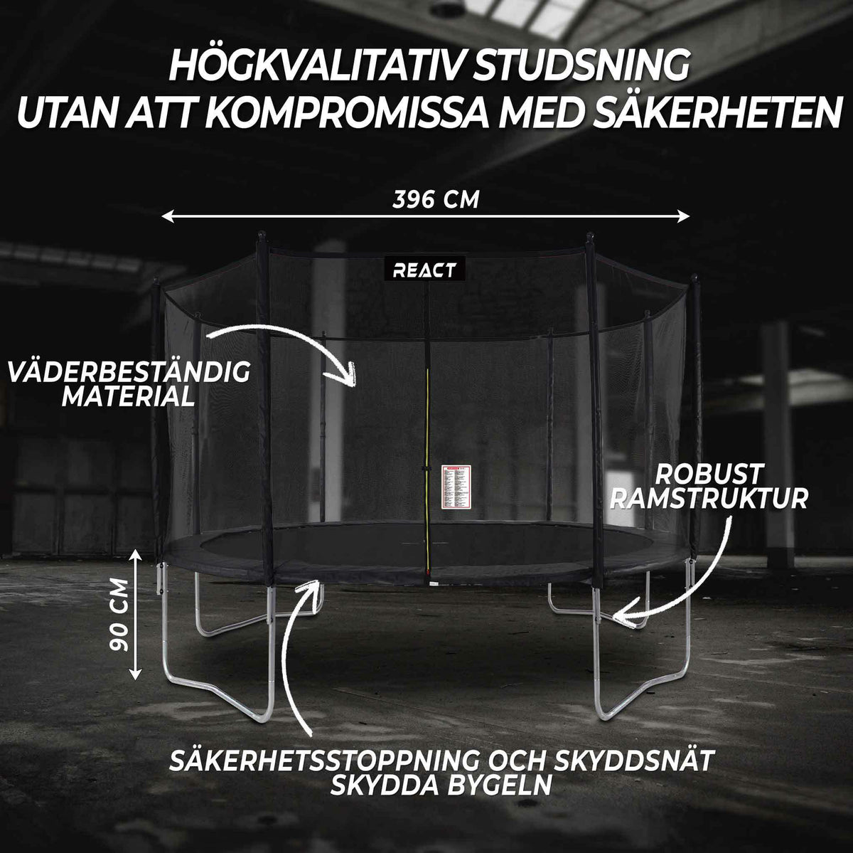 
              React Studsmatta 396cm med skyddsnät